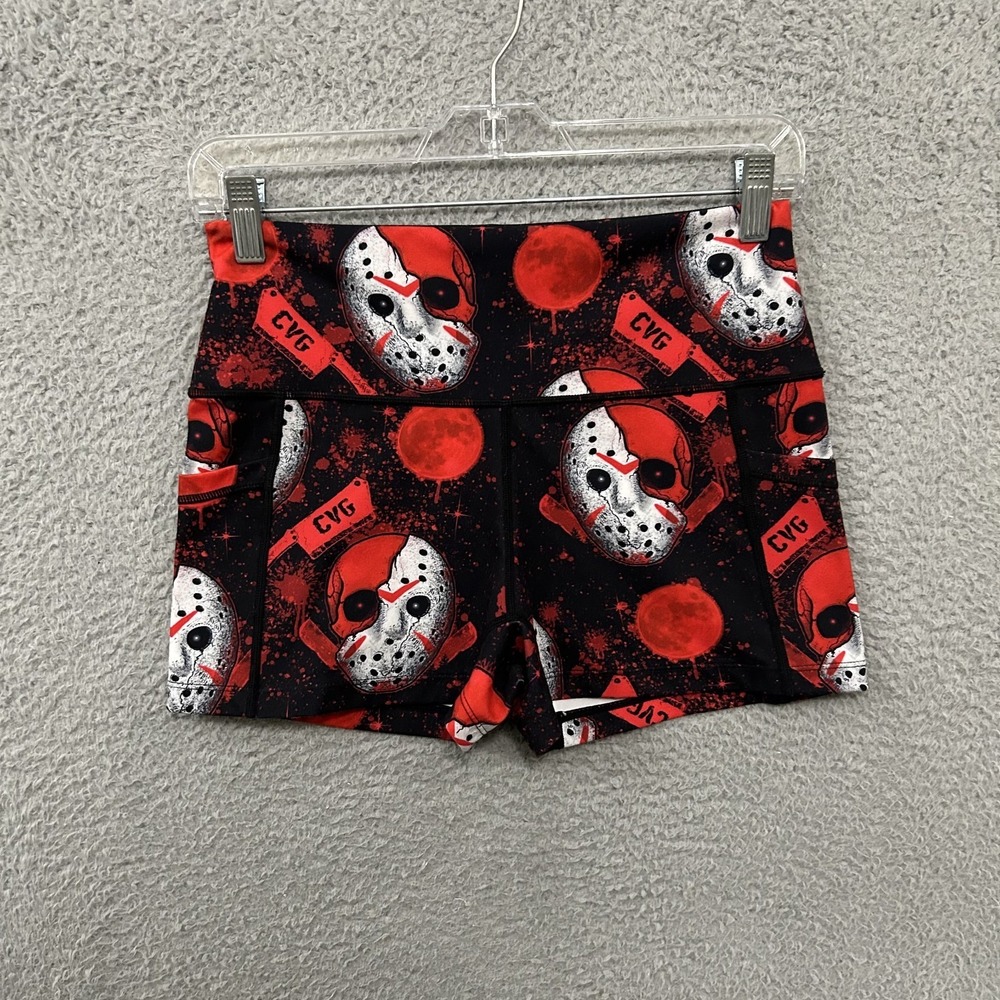 CVG Constantly Varied Gear Shorts Womens Small Black Red Graphic AOP Stretch